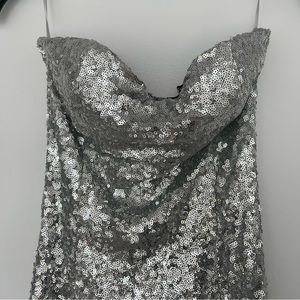 Eyecatching Silver Sequin Short Strapless Dress